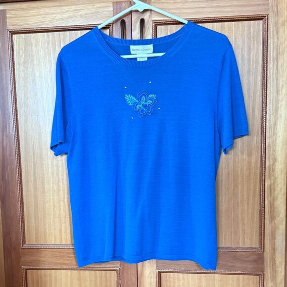 Draper's & Damon's Royal Blue Sweater Set with Appliqué and Rhinestone Accents - Picture 2 of 8